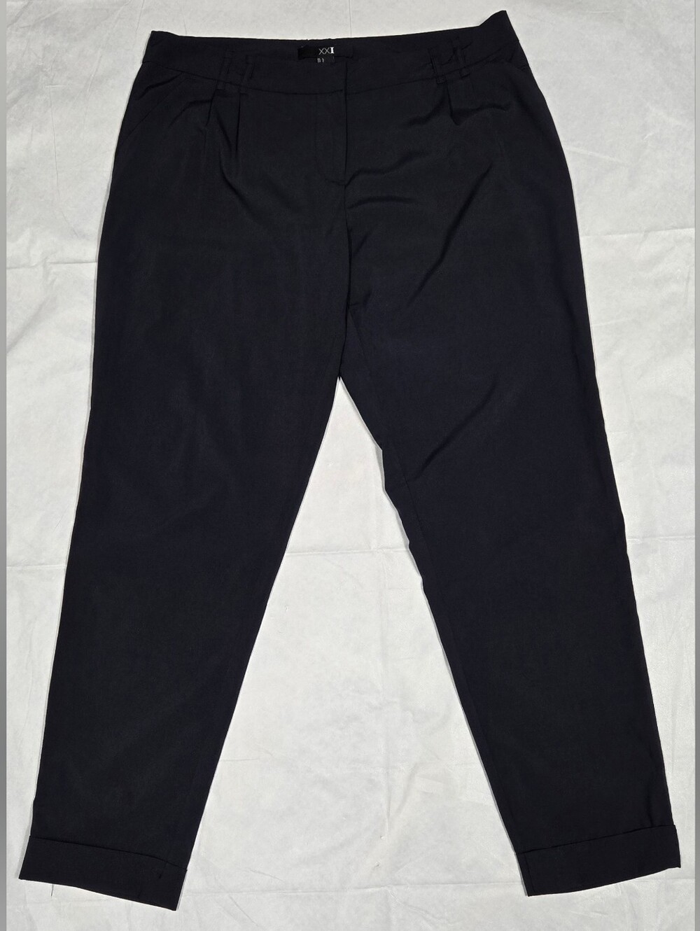 XXI Navy Blue Chino Dress Pants Classic Fit Pleats Pockets Cuffs Stretch L